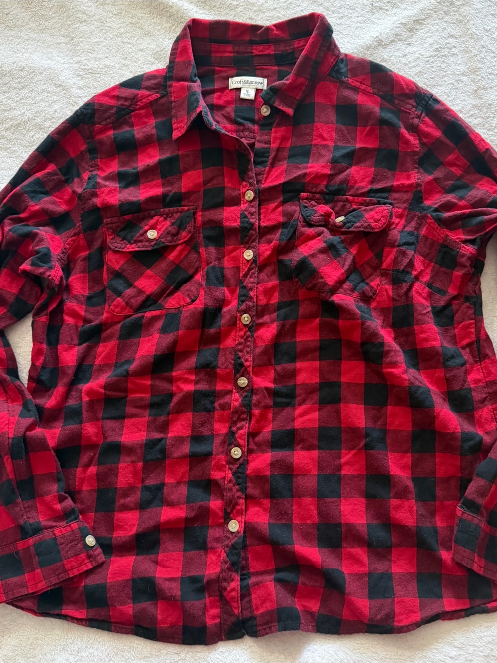 croft & barrow Red and Black Plaid Button-Front Shirt